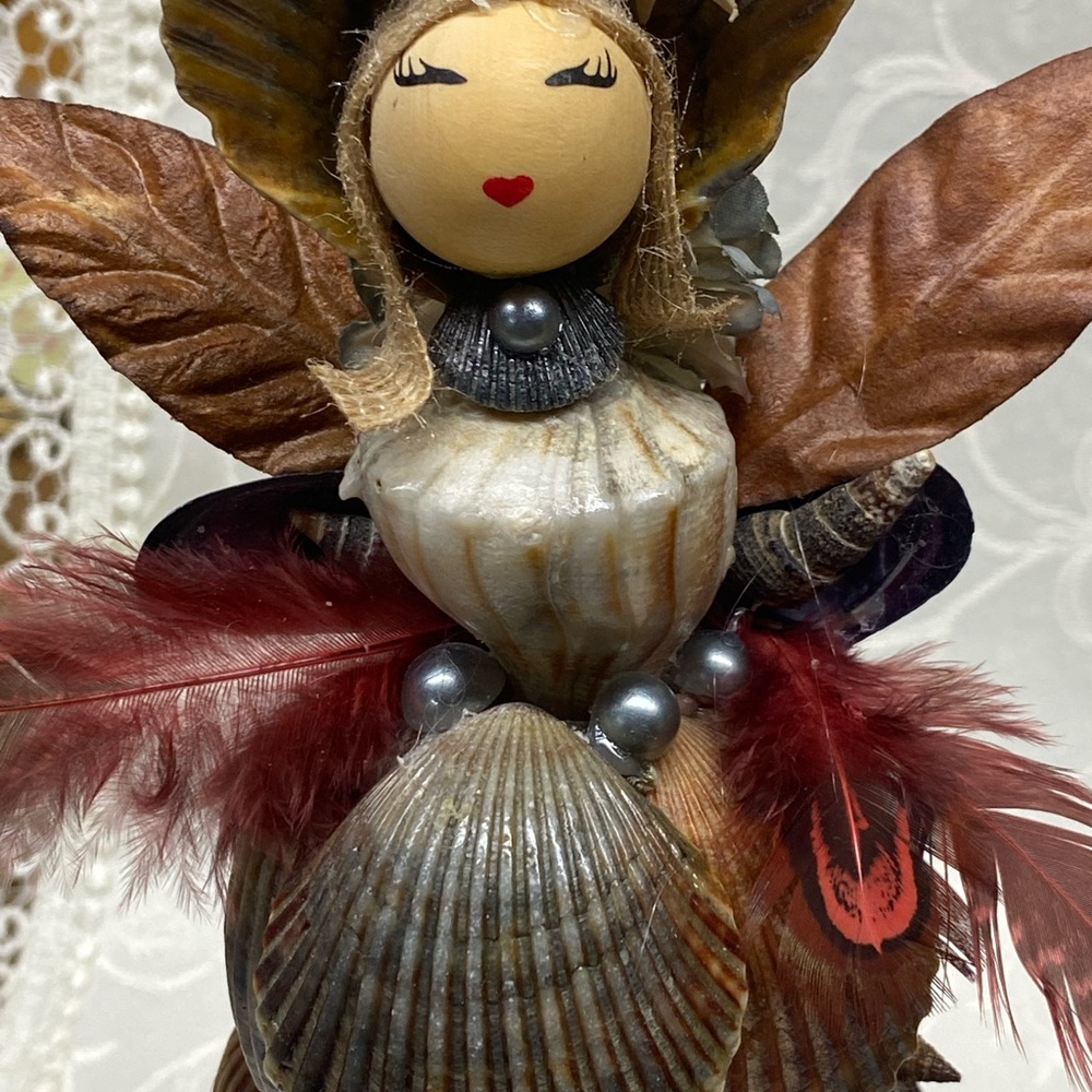 Seashell Angel with Red and Brown Feathers